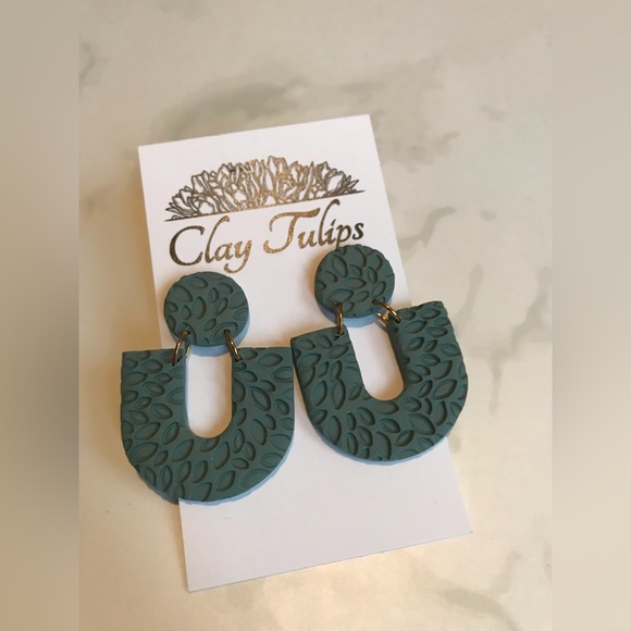 Jewelry - ⚡️SOLD NEW HANDMADE Hand Stamped Forest Green Earrings by TheClayTulip